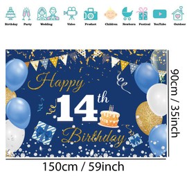 14th Birthday Decoration Boy Girl, 14th Birthday Banner Blue, 14th Birthday Fabric Sign Poster, 14th Birthday Background Banner Boy Birthday Party Decoration