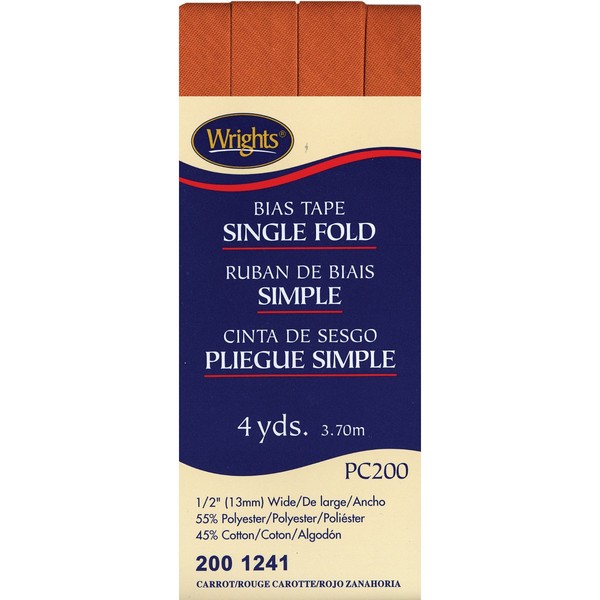 Wrights 117-200-1241 Single Fold Bias Tape, Carrot, 4-Yard