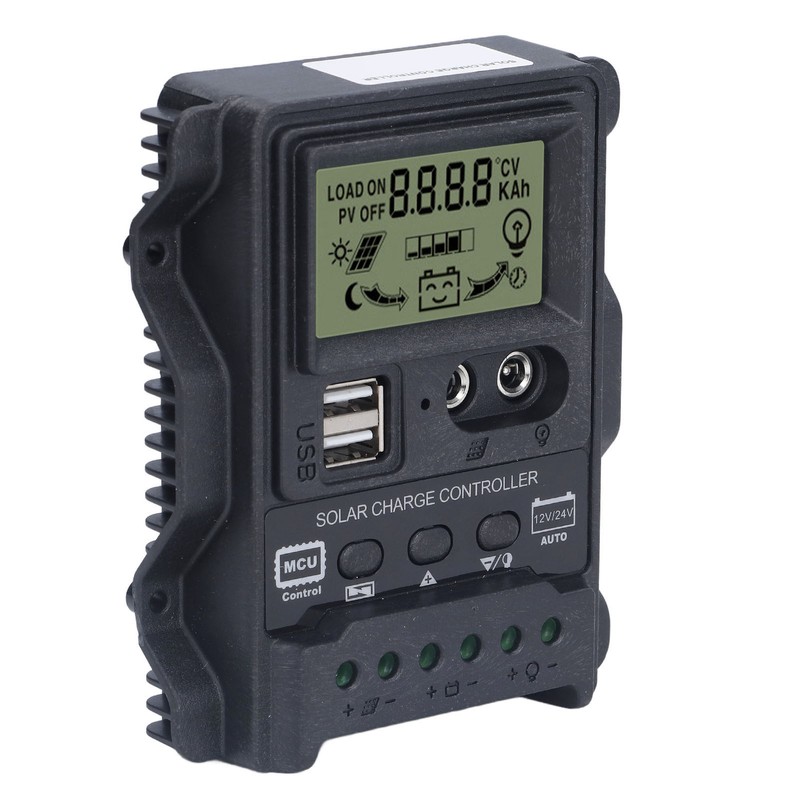 Dual USB Solar Charge Controller ABS LCD Display PWM Charging