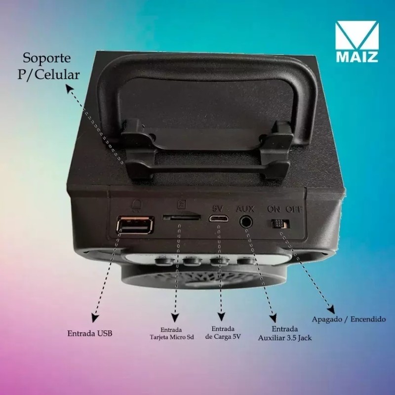 Maíz Bocina Bluetooth Recargable Portatil Radio Fm Usb Luz Led