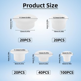 200pcs Plastic Hole Plug Set, 5/6/8/10/12mm Round Drill Hole Cover Caps, Push-in Type Button Plugs for Cabinets Machines Furniture