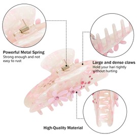 HAIMEIKANG 2Pcs Acrylic Flower Hair Claw Clips - Large Hair Clips for Women Jaw Clips for Thick Thin Hair Strong Hold Cute Non-slip Claw Clips Stylish Hair Accessories for Women Girls