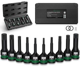 JiGiU 10PCS 1/2" Drive Impact XZN Bit Socket Set Spline Socket set Square Socket Sets M5, M6, M7, M8, M9, M10, M12, M14, M16, M18 with Storage Case for Professional Mechanic and Auto Repair
