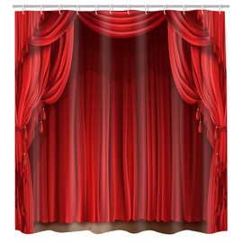 GETTOGET Theatre Shower Curtain, Show Stage Curtains Red Curtains Classic Antique Background, Waterproof Polyester Curtain Festival Gift, 68x72 in