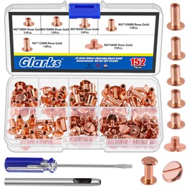 Glarks 150 Sets Rose Gold Chicago Screws Assorted Kit, M5 x 5mm, 6mm, 8mm, 10mm, 12mm Chicago Rivets and 4x4mm Flat Head Stud Screw, Nail Rivet Chicago Button Screw Posts Metal Accessories