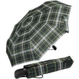 iX-brella First Class Edition – Elegant Pocket Umbrella – Automatic Open/Close – Large Stable Stormproof, Chequered Green