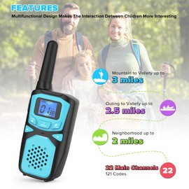 Walkie Talkies for Kids Rechargeable, 2 Pack Long Range Walkie-Talkie for Small 2 Way Radio Hands-Free Outdoor Camping, Hiking Talki with Wearable Lanyard Birthday Xmas Toys Gifts for Boys Girls Kids