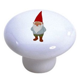 Set of 2 Gnome with Red Boots Ceramic Cabinet Drawer Pull Knobs