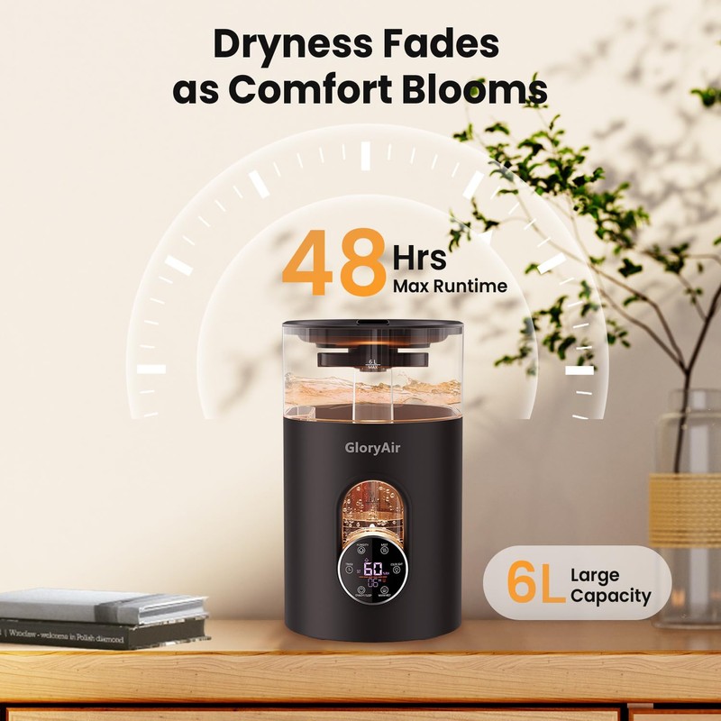 Humidifiers for Bedroom Large Room -GloryAir 6L Cool & Warm