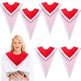 Shyyween 6 Pcs Red V Neck Choir Stole with Border V Shape Stole Unisex Adult Plain Reversible for Church Choir Members Party