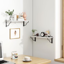 Inforth Wall Shelves, Wood Wall Mounted Shelves for Wall Storage, Floating Shelves for Wall Display with Metal Bracket, Hanging Shelves for Bedroom Kitchen Living Room (White, 24 Inches)