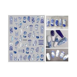Generic Blue White Porcelain Nail Sticker Wrap Flower Lotus Rose Fish Asian Elements Xh848Sa Nail Wraps Stickers Manicure Supplies for Women Nails Full Long Lasting Easy Apply and Remove