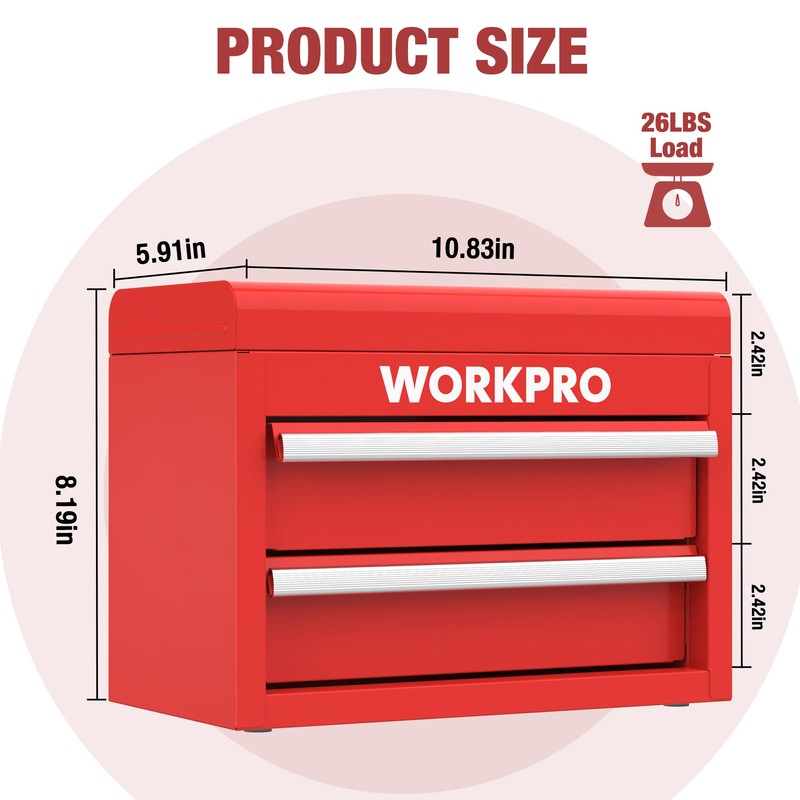 WORKPRO Mini Metal Tool Box with 2 Drawers and Top
