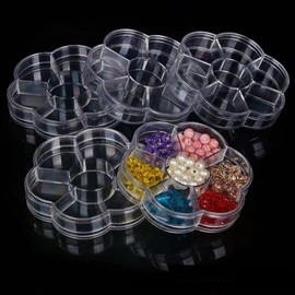 4Pcs Plastic 6 Compartment Jewelry Bead Storage Box Plum Flower Shaped Travel Jewelry Gem Beads Organizer Box Display Container Case for Jewelry Storage and Craft Use, Clear