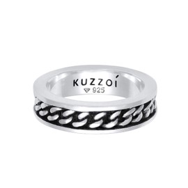 Kuzzoi 0609281720 Men's Ring Chain Design Band Ring Solid 6 mm Wide in 925 Sterling Silver Oxidised Basic Silver Ring in Gothic Punk Look Biker Rock Ring for Men in Ring Size 60 - 66, Sterling Silver