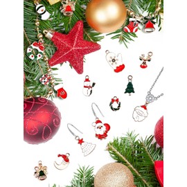 Kalolary 84P Christmas Enamel Gold Charms for Jewelry Making, Assorted Gold Charms for Christmas Snowflake Snowman Tree Hat DIY Necklace Bracelet Earrings Making Crafting Decoration