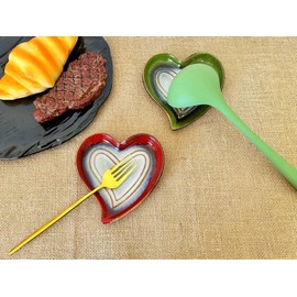 Ceramic Spoon Rest for Stove Top, Heart Cute Spoon Rest for Kitchen Counter, Cooking Spoon Holder for Kitchen Counter, Utensil Rest Spatula Rest Ladle Holder Tong Rest (Retro Red)