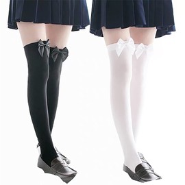 SHUCLASS Women's Knee High Socks, Over-the-Knee Socks, Anti-Slip, Compression Socks, For Cosplay and Uniforms, Knee High, Black Long Socks, Length 21.7 inches (55 cm), 2 Colors
