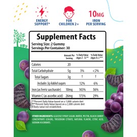 SUNNY SAM Iron Gummies for Kids & Adults - Iron Vitamins with Vitamin C, 10mg per Serving - Iron Chewable Fruit Gummy for Immune Support Red Blood Cell Production