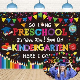 Preschool It's Been Fun Look Out Kindergarten Here I Come Banner Backdrop 6x4FT Preschool Graduation Photo Background PRE-K Graduation Party Decorations Supplies Photo Props