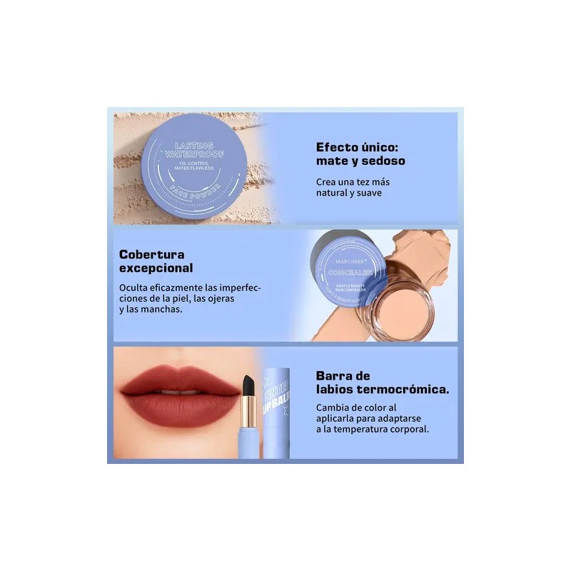 Set De 8 Psc Mascara Polvo Lápiz Labial Eyeliner Concealer