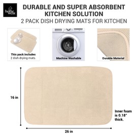 Homewear 2 Pack Dish Drying Mat for Kitchen, Dishes, Utensils, Pots and Pans, Super Absorbent Polyester, 16 x 26 inches, Countertop Sink, Machine Washable, large