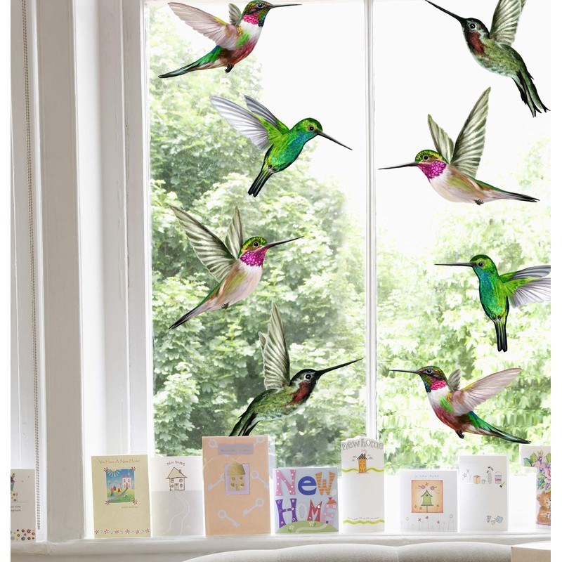 8 Large Beautiful Humming Bird Static Cling Window Stickers -