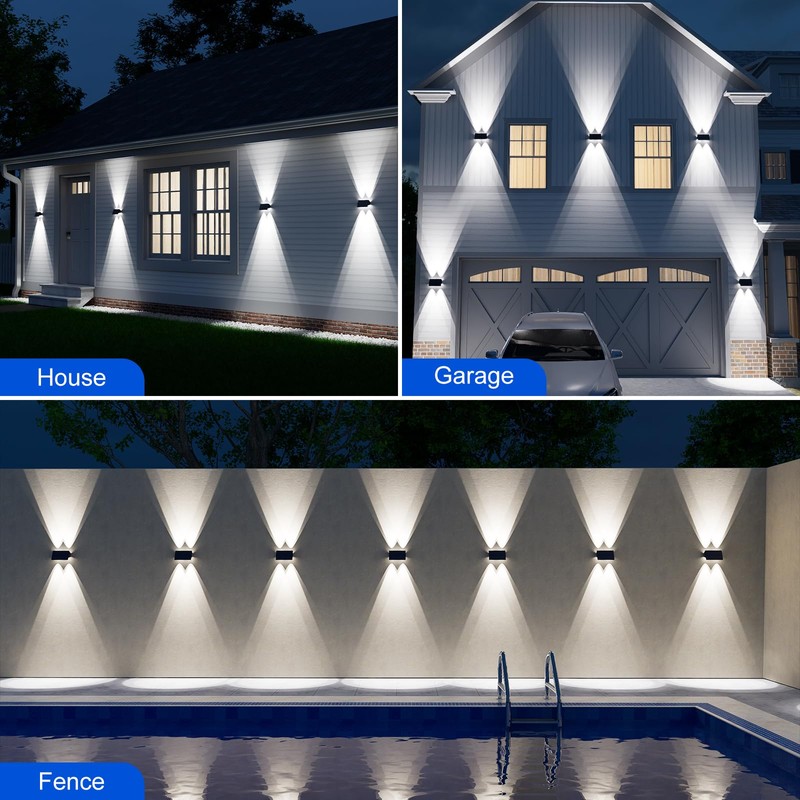 8 Pack Solar Powered Fence Lights Outdoor Up and Down