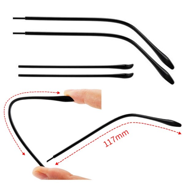 2 Pairs TR Material Eyeglasses Replacement Accessories Ear Anti-Slip Holder Long Temple Tips Ear Pads Tube Eyewear Retainers Replacement Tips for Thin Metal Eyeglass Legs (Black)