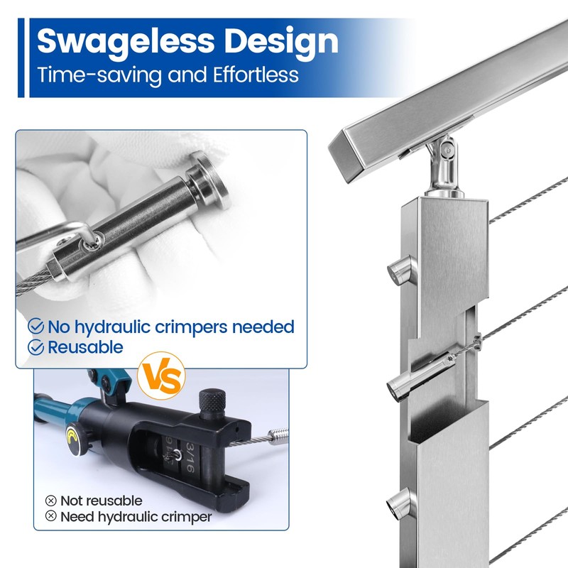 Muzata 20Pack Swageless Cable Railing Kit 1/8" Invisible Tensioner No