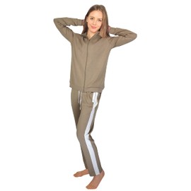 Consult-Tex DW770 Women's Pyjamas Leisure Suit Homewear Suit Jogging Suit Pyjamas Cotton Zip, brown