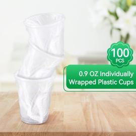 PSPIKXEG 50 Pack 9 OZ Clear Plastic Cups Individually Wrapped,PP Party On Clear Disposable Plastic Cups,Plastic Water Cups,Disposable Plastic Drinking Cups Bulk for Hotel Cold Drink Wedding,Party