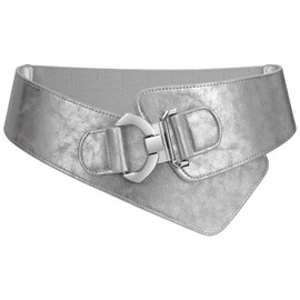 JASGOOD Women's Fashion Vintage Wide Elastic Stretch Waist Belt with Silver Interlock Buckle Christmas Belt (Silver,Suit Waist 36-42 Inch)