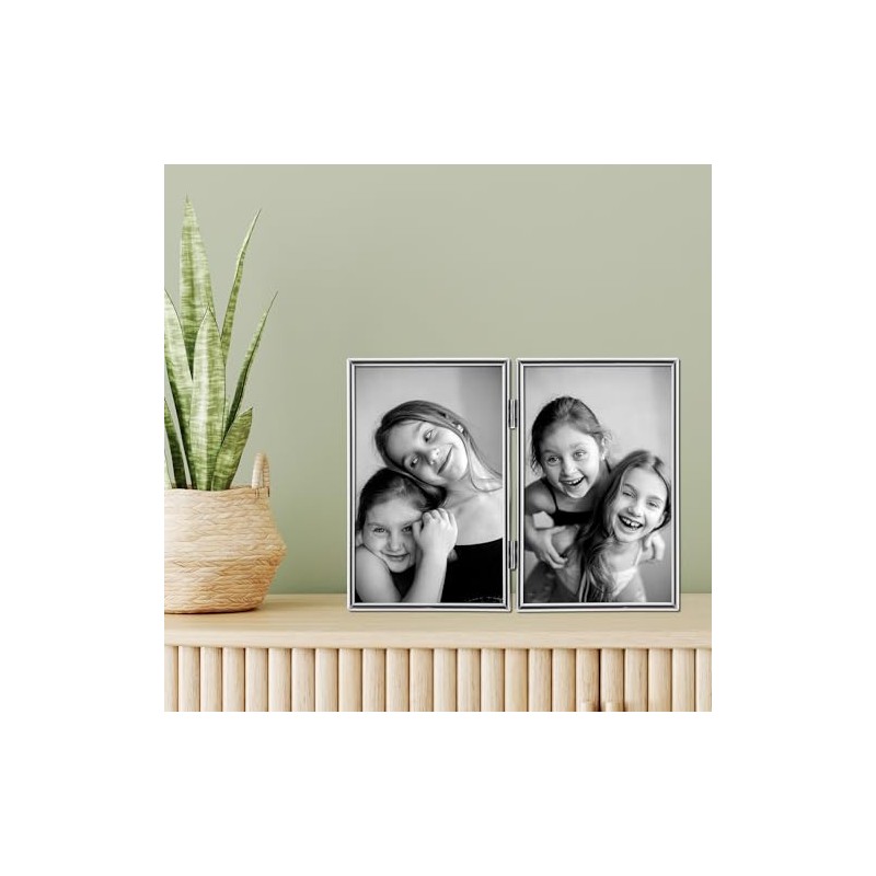 Lawrence Frames Hinged Double Simply Metal Picture Frame, 4 by