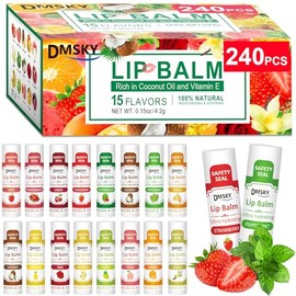 Dmsky- Bálsamo labial DMSKY, paquete de 240, bálsamo labial a granel con vitamina E y aceite de coco, bálsamo labial hidratante para labios secos     