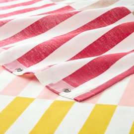 TOWN & COUNTRY PLAY Adeline Offset Stripe Cotton-Rich Breathable Fabric Shower Curtain with Anti-Rust Grommets, Pink/Beige/Yellow, 70"x72"