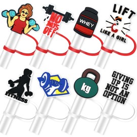 8Pcs Gym Straw Toppers for Tumbles, 10mm Fitness Straw Cover Caps Compatible with 30&40 Oz Tumbler with Handle, Drinking Straw Covers Cap for Tumbles Cups Accessories (Gym)