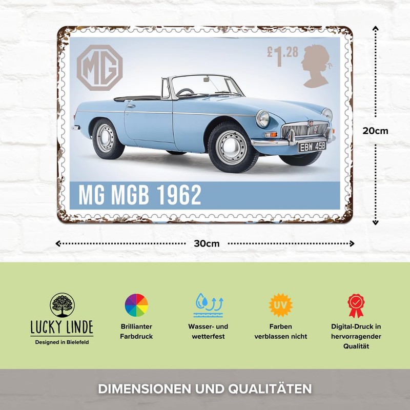 LUCKYLINDE Retro Tin Sign Suitable for MG Oldtimer Fans and