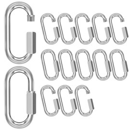 phepetroll M10-15P Quick Links Chain Connectors, 3/8″ Galvanized Chain Locking Carabiners Hooks, 2000LBS Heavy Duty Thread Quick Link Clips, Twist Oval Keychain D Shape for Swing, Hiking, Camping