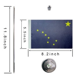 GentleGirl.USA Alaska State Flag Alaskan AK Flag, Small Mini Alaska State Flag Desk Flag Stick Office Table Flag on Stand Base, US Festival Events Celebration Decoration,Desk Home Decoration
