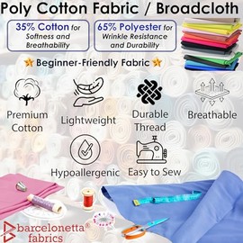 Barcelonetta | Poly Cotton Fabric for Sewing | Broadcloth Fabric | by The Yard | 60" Wide Roll | Lightweight, Breathable | Lining, Home Textile, Skirts, Tote Bags (Purple, 30 Yard)