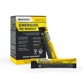 BODi Energize Pre Workout Powder - Beta-Alanine, Quercetin & Low-Dose Caffeine Formula for Enhanced Energy & Focus, Increase Energy & Endurance Supplement, Lemon Flavored, 20 Sticks
