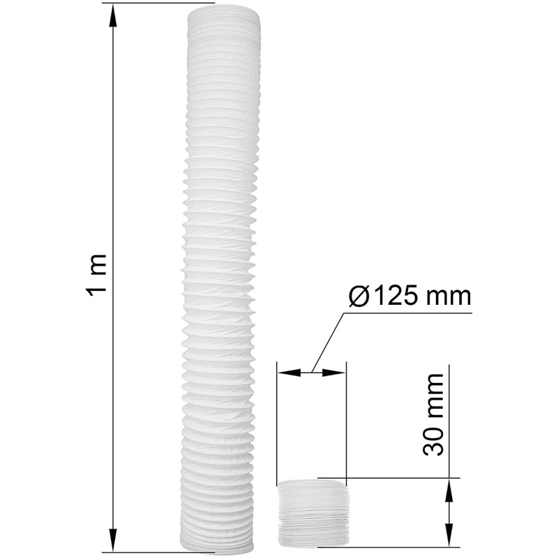 Vent Systems Diameter 125 mm 1 m long PVC flexible