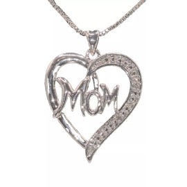 Unbranded MOM Pendant with 18" 14K White Gold Necklace Happy Mother's Day Gift