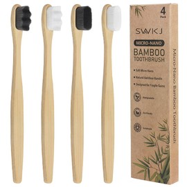 Micro Nano Very Soft Tooth Brush Set of 4 Manual Teeth with 20,000 Bristles for Children and Adults to Protect Against Tooth Sensitivity or Gums (White & Grey Bristles)