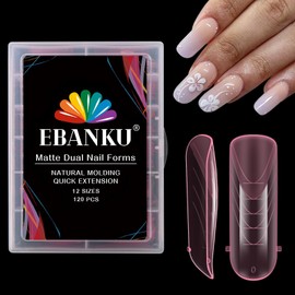 EBANKU 120 PCS Pink Matte Round Curved Dual Nail Forms System Coffin Nail Mold Tips Acrylic Nail Extension Tools for Nail Art Salon