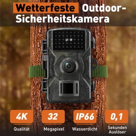 HSSNS Wildlife Camera, 60MP 4K Video Hunting Camera, 0.1 Second Triggered IP66 Waterproof Wildlife Camera with Night Vision and Infrared Function for Animal Surveillance