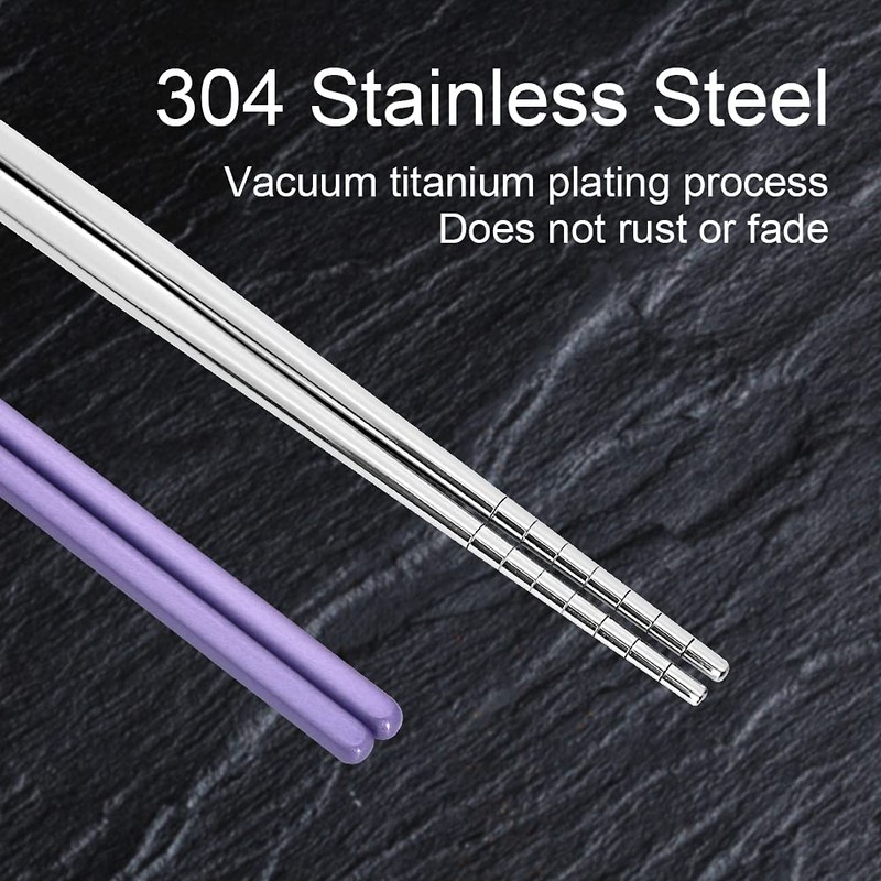 Stainless Steel Chopsticks Reusable Multicolor Lightweight 304 Metal Chopsticks Dishwasher