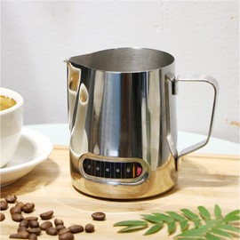 Milk Frothing Jug 600ml Thermometer Control Espresso Coffee Pitcher Measurements Inside for Latte Cappuccino Stainless Steel