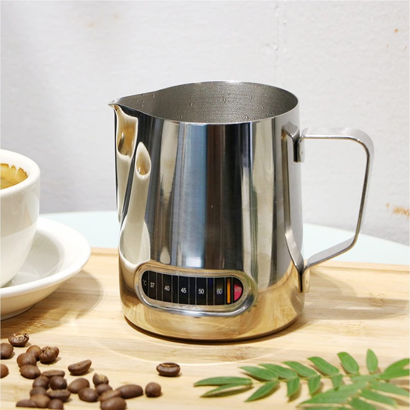 Milk Frothing Jug 600ml Thermometer Control Espresso Coffee Pitcher Measurements